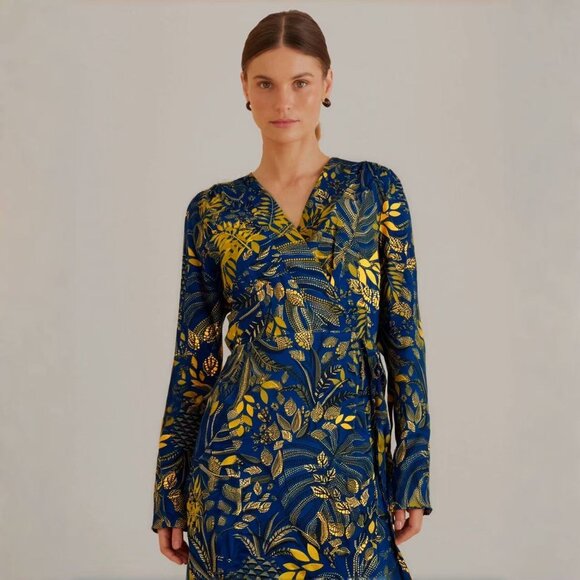 Floral Blue and Yellow Dress - Picture 2 of 10